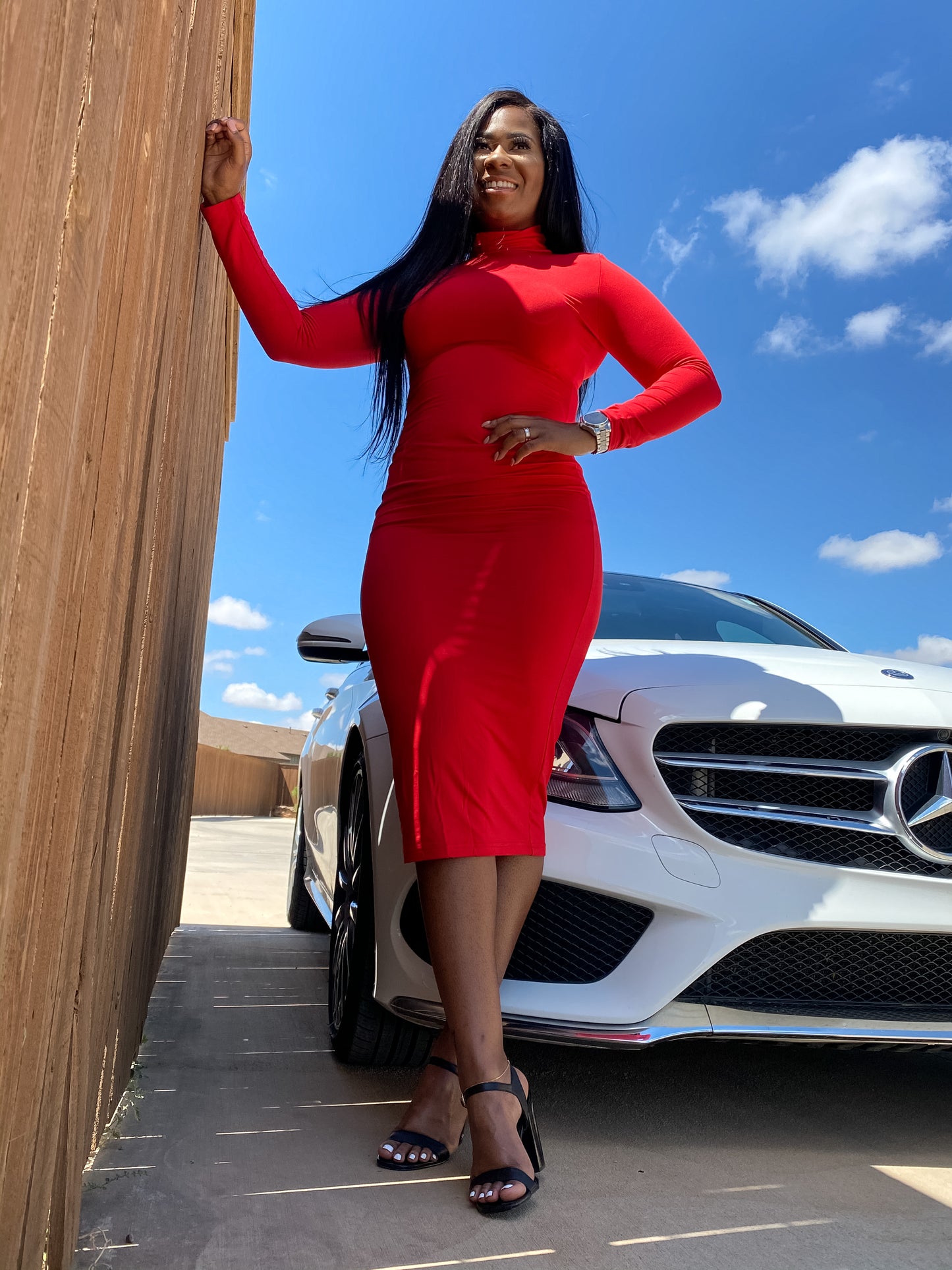 Leave Him On Red Long Sleeve Dress