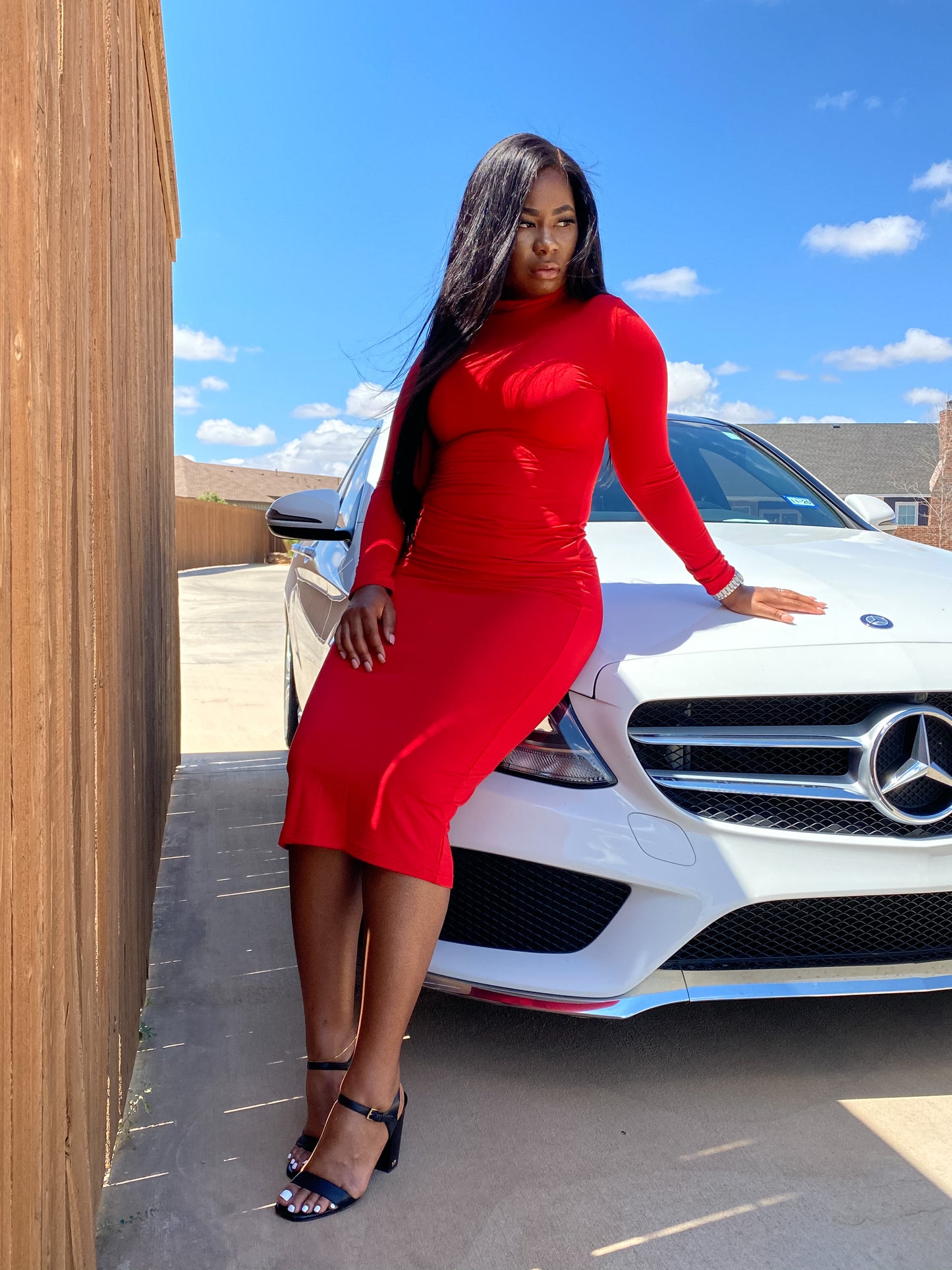Leave Him On Red Long Sleeve Dress