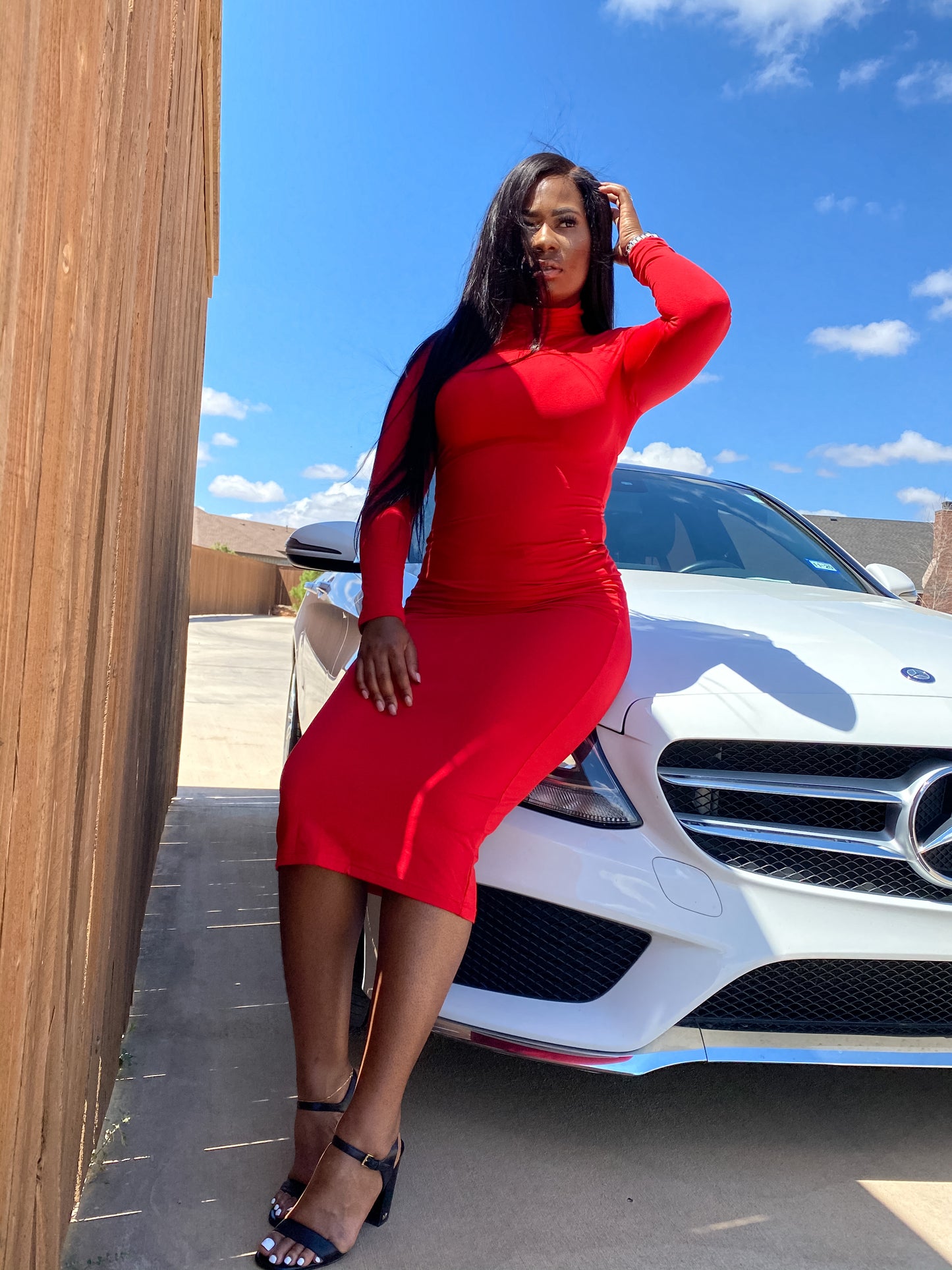 Leave Him On Red Long Sleeve Dress