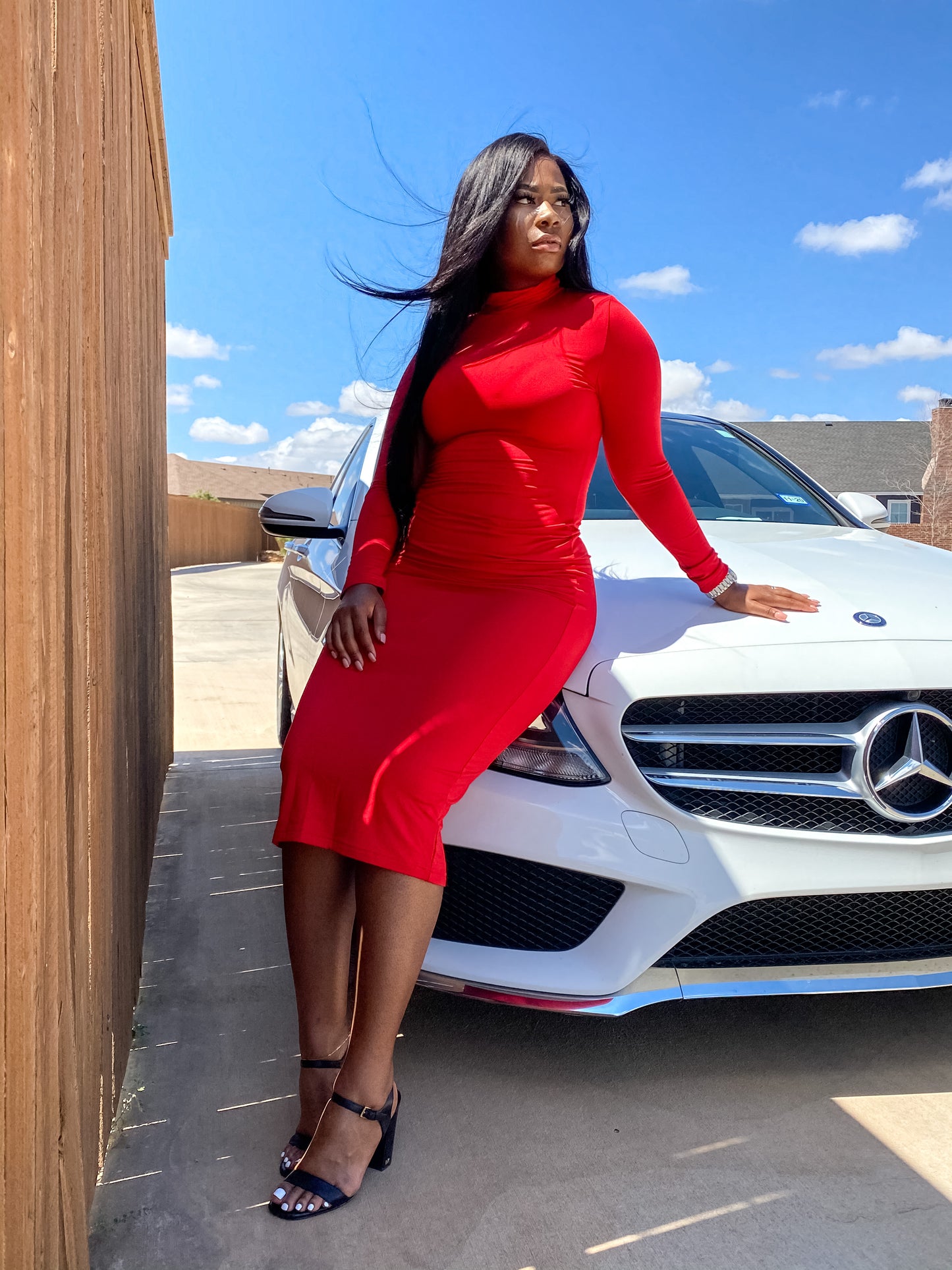 Leave Him On Red Long Sleeve Dress