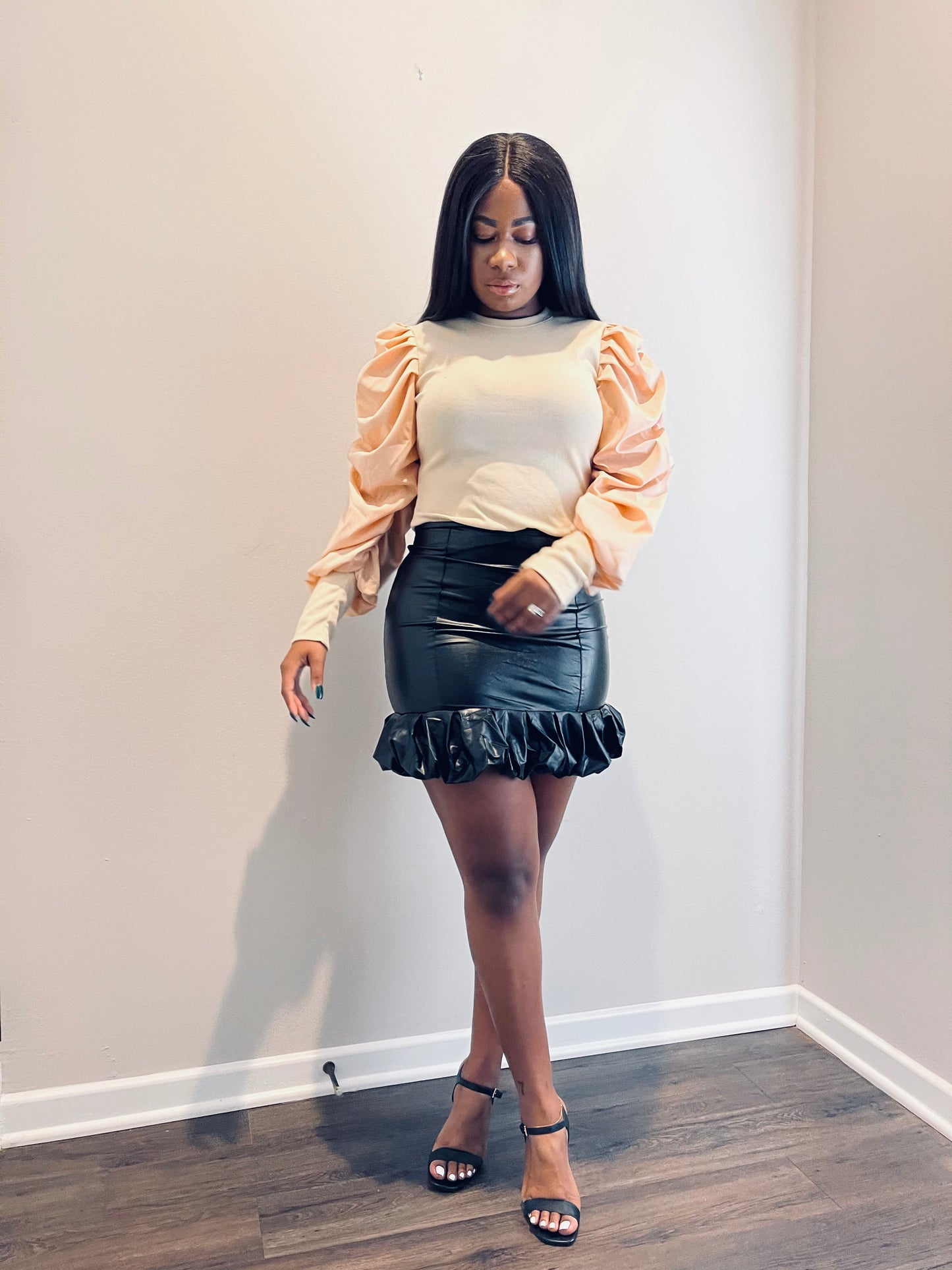 Champagne Puff Sleeve Blouse